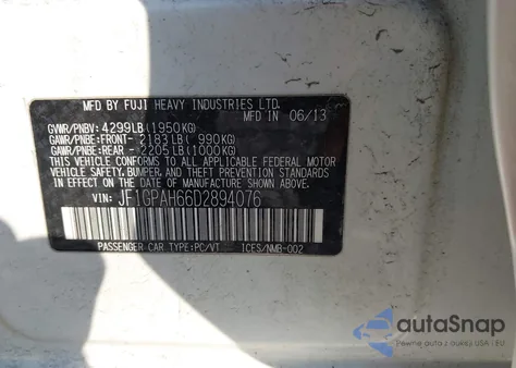 2013 Subaru Impreza 2.0I Limited from USA, damaged, VIN JF1GPAH66D2894076